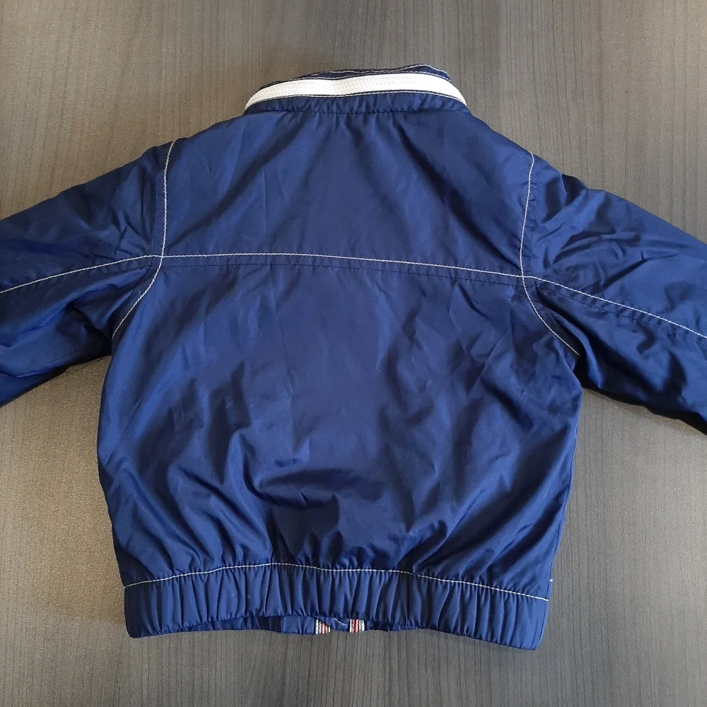 Old Navy Fleece Lined Windbreaker Jacket Retro Style Stowaway Hood Blue 18m 24m